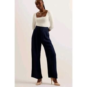 Elegant Navy Women's Wide-Leg Pants